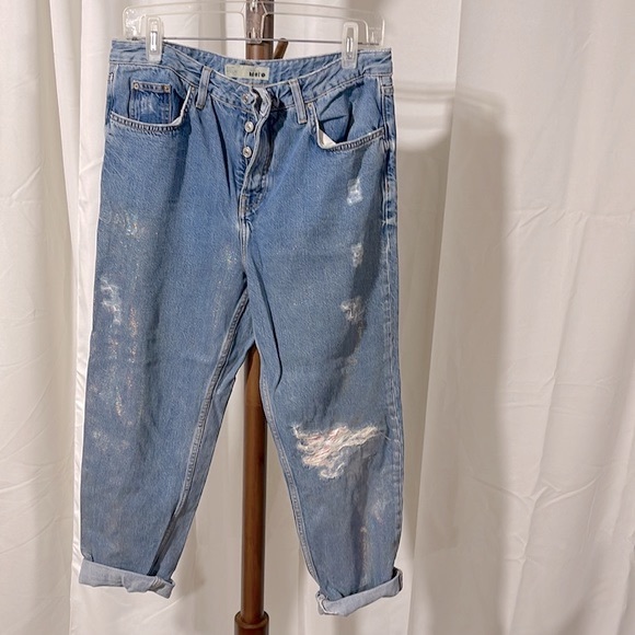 VINTAGE TOPSHOP SILVER PAINTED JEANS 30-36 - Picture 10 of 13